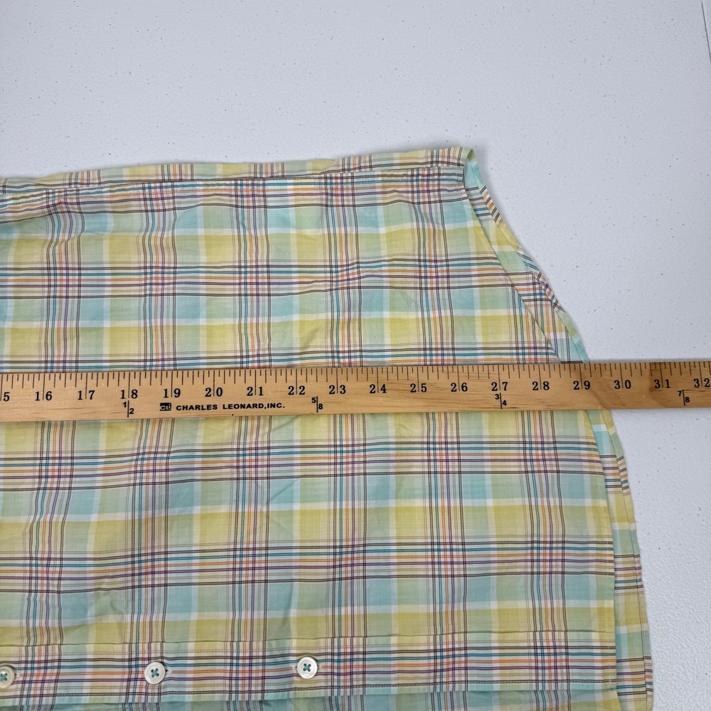 Bugatchi Mens Classic Fit Plaid Button Down Shirt Yellow Green Flamingo Large - Picture 4 of 9
